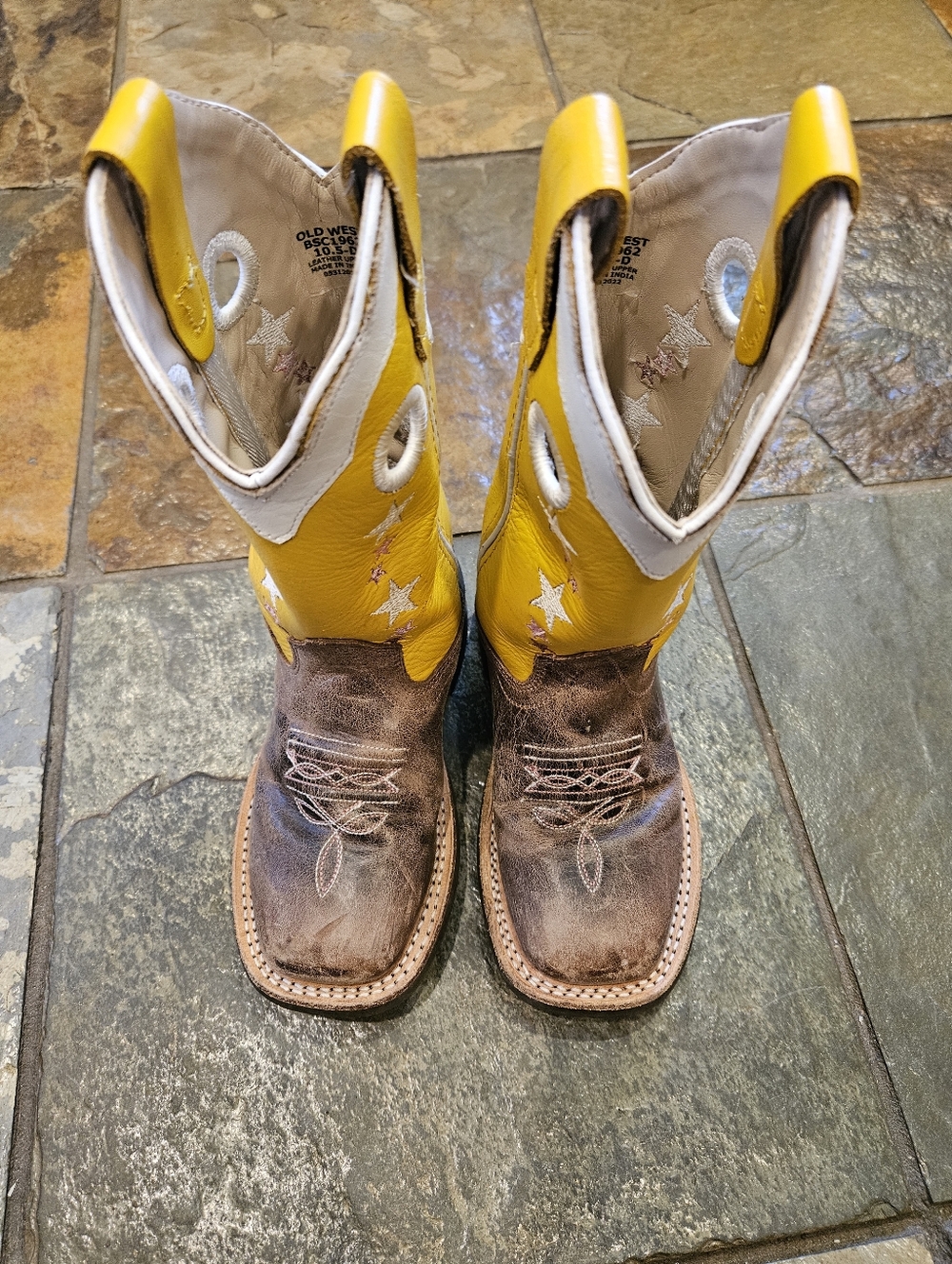 Old West Yellow and Brown Kids Cowboy Boots